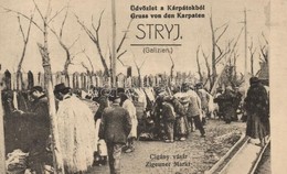 * T1/T2 Stryi, Stryj; Üdvözlet A Kárpátokból, Cigány Vásár. Reklám Kiadása / Gruss Von Den Karpaten, Zigeuner Markt / Gr - Non Classés