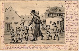 T2 Der Gang In Chajder. S.M.P. Kr. 1902. / Belfer Prowadzacy Dzieci Do Chajderu / Jewish Mocking Art Postcard, Judaica - Ohne Zuordnung