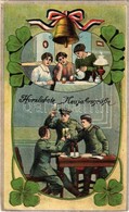 T2/T3 1916 Herzliche Neujahrsgrüsse / German WWI Military New Year Greeting. Art Nouveau, Clovers + "Mob. Bahnhofs-KOmma - Non Classés