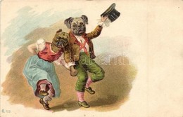 ** T1 Dancing Dog Couple In Folk Costume. Litho - Ohne Zuordnung