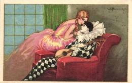 T2 1926 Italian Art Postcard. Lady With Clown. Degami 1017. S: Busi - Ohne Zuordnung