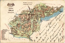 T2/T3 1900 Zala Vármegye Térképe. Kiadja Károlyi Gy. / Map Of Zala County (EK) - Ohne Zuordnung