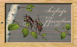 T2/T3 Fröhliche Pfingsten! / Pentecost Greeting Card With May Bugs. SB 475. Emb. Litho (EK) - Ohne Zuordnung