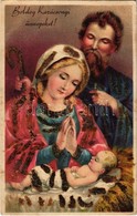 T2/T3 Boldog Karácsonyi Ünnepeket! / Christmas, Holy Family, Decorated Litho (fl) - Ohne Zuordnung