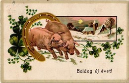 T2/T3 Boldog új évet! / New Year Greeting, Pigs, Clover. K.Ph.W. II. No. 209. Litho (EK) - Non Classés