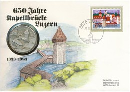 Svájc 1983. "650 Jahre Kapellbrücke Luzern 1333-1983" Jelzett Ag (0.900) Emlékérem Felbélyegzett Borítékban T:1 Switzerl - Unclassified