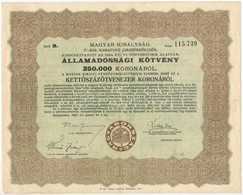Budapest 1925. "Magyar Királyság 5%-kal Kamatozó Járadékkölcsön" államadóssági Kötvénye 250.000K-ról és 500.000K-ról Mag - Unclassified