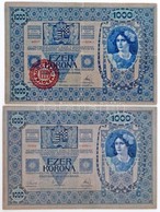 1902. 1000K (2x), Egyik Piros "MAGYARORSZÁG" Körbélyegzővel T:III- Szakadás, Másik Bélyegző Nélkül T:III - Ohne Zuordnung