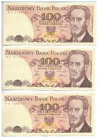 Lengyelország 1986. 100Zl (3x) Közte 2db Sorszámkövető T:II  Poland 1986. 100 Zlotych (3x) Two Banknotes With Sequential - Ohne Zuordnung