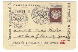 FRANCE 1944: Carte-lettre ''Journée Du Timbre'' Avec Affranchissement De 1,50 Fr. + 3,50 Fr. De Lyon Avec  Obl. Spéciale - Other & Unclassified