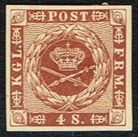 1886. Official Reprint. Wavy-lined Spandrels. 4 Sk. Brown. (Michel 7 ND) - JF166965 - Ensayos & Reimpresiones