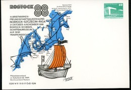 DDR PP18 D2/031 Privat-Postkarte LANDKARTE HANSE 15.Jh Rostock 1988  NGK 3,00 € - Privé Postkaarten - Ongebruikt