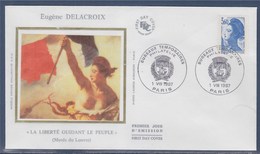 = Bureaux Temporaires Philatélie Enveloppe Paris 1.8.87 N°2485 Liberté De Delacroix 3f60 Bleu, Liberté Guidant Le Peuple - 1980-1989