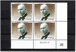 Estonia 2012.Writer Oskar Luts. Block Of 4. Michel # 719 - Estland