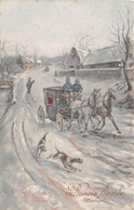 CPA Fantaisie - Illustrateur ORENS - Bonne Année - Calèche - Neige (style Viennoise) - Orens