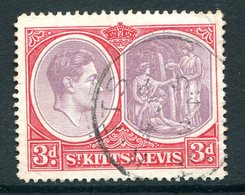 St Kitts & Nevis - 1938-50 KGVI Definitives - 3d Reddish Lilac & Scarlet - P.14 - Used (SG 73c) - St.Christopher-Nevis-Anguilla (...-1980)