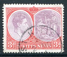 St Kitts & Nevis - 1938-50 KGVI Definitives - 3d Deep Reddish-purple & Bright Scarlet - P.14 - Used (SG 73g) - St.Cristopher-Nevis & Anguilla (...-1980)