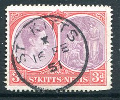 St Kitts & Nevis - 1938-50 KGVI Definitives - 3d Deep Reddish-purple & Bright Scarlet - P.14 - Used (SG 73g) - St.Cristopher-Nevis & Anguilla (...-1980)