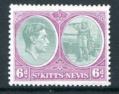 St Kitts & Nevis - 1938-50 KGVI Definitives - 6d Green & Bright Purple - P.13 X 12 - HM (SG 74) - St.Cristopher-Nevis & Anguilla (...-1980)