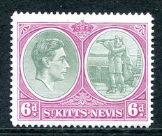 St Kitts & Nevis - 1938-50 KGVI Definitives - 6d Green & Purple - P.14 - Chalk Paper - HM (SG 74d) - St.Cristopher-Nevis & Anguilla (...-1980)