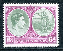 St Kitts & Nevis - 1938-50 KGVI Definitives - 6d Green & Purple - P.14 - Chalk Paper - HM (SG 74d) - St.Christopher-Nevis & Anguilla (...-1980)