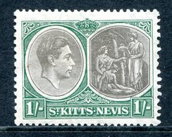 St Kitts & Nevis - 1938-50 KGVI Definitives - 1/- Black & Green - P.13 X 12 - LHM (SG 75) - St.Christopher-Nevis & Anguilla (...-1980)