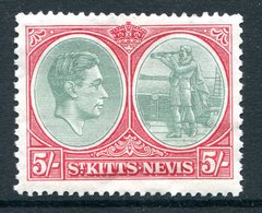 St Kitts & Nevis - 1938-50 KGVI Definitives - 5/- Grey-green & Scarlet - P.13 X 12 - HM (SG 77) - St.Christopher-Nevis & Anguilla (...-1980)