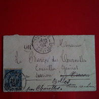 LETTRE FRANCE CACHET OR ENVOI A MR LE BARON DES TOURNELLES CONSEILLER GENERAL OZOLLES - 1876-1898 Sage (Tipo II)