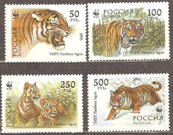 Russia: Full Set Of 4 Mint Stamps, Tigers - WWF, 1993, Mi#343-346, MNH - Ongebruikt