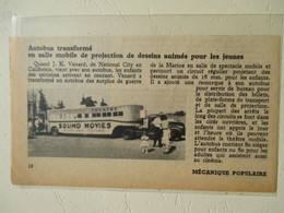 USA Transport Utilitaire - Autobus Cinéma " Sound Movies Theatre" De J.K. VENARD  - Coupure De Presse De 1948 - LKW