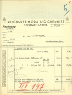 CHEMNITZ Sachsen BlindPräge-Rechnung Deko 1934 " Meichsner Moda AG - Strumpffabrik " - Textile & Vestimentaire