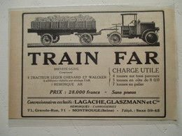 Transport Utilitaire - Tracteur Semi Remorque  CHENARD & WALCKER  - TRAIN FAR   - Coupure De Presse De 1920 - LKW