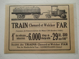 Transport Utilitaire - Tracteur Semi Remorque  CHENARD & WALCKER  - TRAIN FAR   - Coupure De Presse De 1920 - Camions