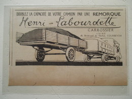 Transport Utilitaire - CAMION REMORQUE  Ets Henri LABOURDETTE à Courveboie   - Coupure De Presse De 1915 - Trucks