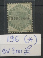 ONE Shilling SPECIMEN. No Gum  Yv. 85 Avec Spécimen Non Coté  SG 196 = 300-£.(*) No Glue  Good Centering - Nuovi