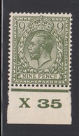 GRAN BRETAGNA 1924-26  BLOCK CYPHER 9d  OLIVE GREEN  SG SPEC.  CONTROL "X  35" U/M  SUPERB - Nuevos