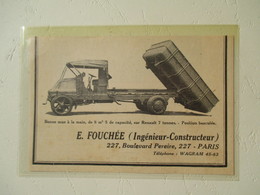 Camion Renault 7 T  Avec Benne à Bascule Ets FOUCHEE   - Coupure De Presse De 1920 - Camions