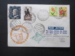 Italien / Belgisch Congo 1954 Luftpost / Aeroclub Palermo / Giro Aereo Intern Di Sicilia Mit Original Unterschrift Pilot - Luftpost