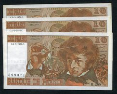 3 X 10 FRANCS C 4-3-1976 - UNC , Op Nummers - See The 2 Scans For Condition.(Originalscan ) - 10 F 1972-1978 ''Berlioz''