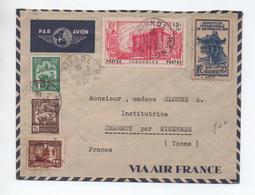 INDOCHINE - 1938 - ENVELOPPE PAR AVION De HANOI (TONKIN) - SURCHARGES KOUANG TCHEOU & TIMBRE DE LA SERIE REVOLUTION - Brieven En Documenten