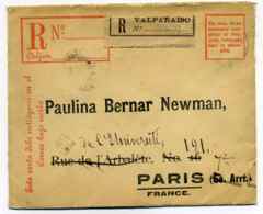 VALPARAISO Registred Letter To Paris / CHILE / 1906 /  Entier Postal Enveloppe - Chile