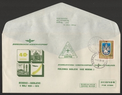 1974 Yugoslavia Transport JAT AIR MAIL PAR AVION Cover FIRST Flight Bosnia Sarajevo Belgrade Pairlament Mosque Minaret - Poste Aérienne