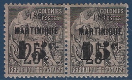 France Colonies Martinique N° 28b* En Paire Tenant à Normal Avec 5c Penché à 15c RR Signé Calves - Neufs