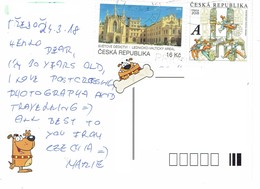 28A : Czech Republic Architecture Building, Ancient Music Man Equipment Apparatus Stamp Used On Postcard - Storia Postale