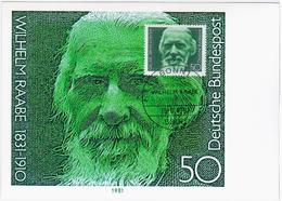 Germany Deutschland 1981 Maximum Card, Wilhelm Raabe, German Novelist Writer, Canceled In Bonn - 1981-2000