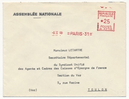 FRANCE - Env En Tête ASSEMBLEE NATIONALE - EMA Paris 31 - 9/11/1960 - EMA (Printer Machine)
