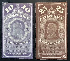 1865 Newspaper And Periodical Stamps 19th C. FORGERY Scott PR 2-3 Colour Trial (US USA FAUX FALSCH Timbres Pour Journaux - Periódicos & Gacetas