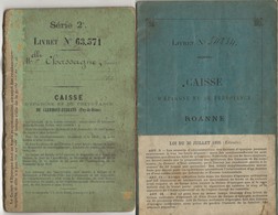 VIEUX PAPIERS 2 LIVRETS DE CAISSE D'EPARGNE  CLERMONT FERRAND 1888  ROANNE 1895 - Sin Clasificación