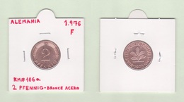 ALEMANIA / DEUTSCHLAND / GERMANY  2 PFENNIG 1.976 F BRONCE ACERO KM# 106a EBC/XF  DL-12.376 - 2 Pfennig