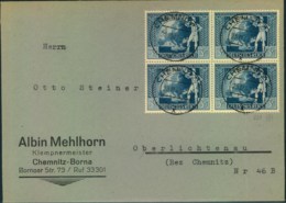 1942, Fernbrief Ab CHEMNITZ Mit Luxus-Viererblock 3 Pfg. Europäischer Postkongress - Lettres